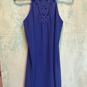 Naked Zebra Blue Halter Sheath Dress